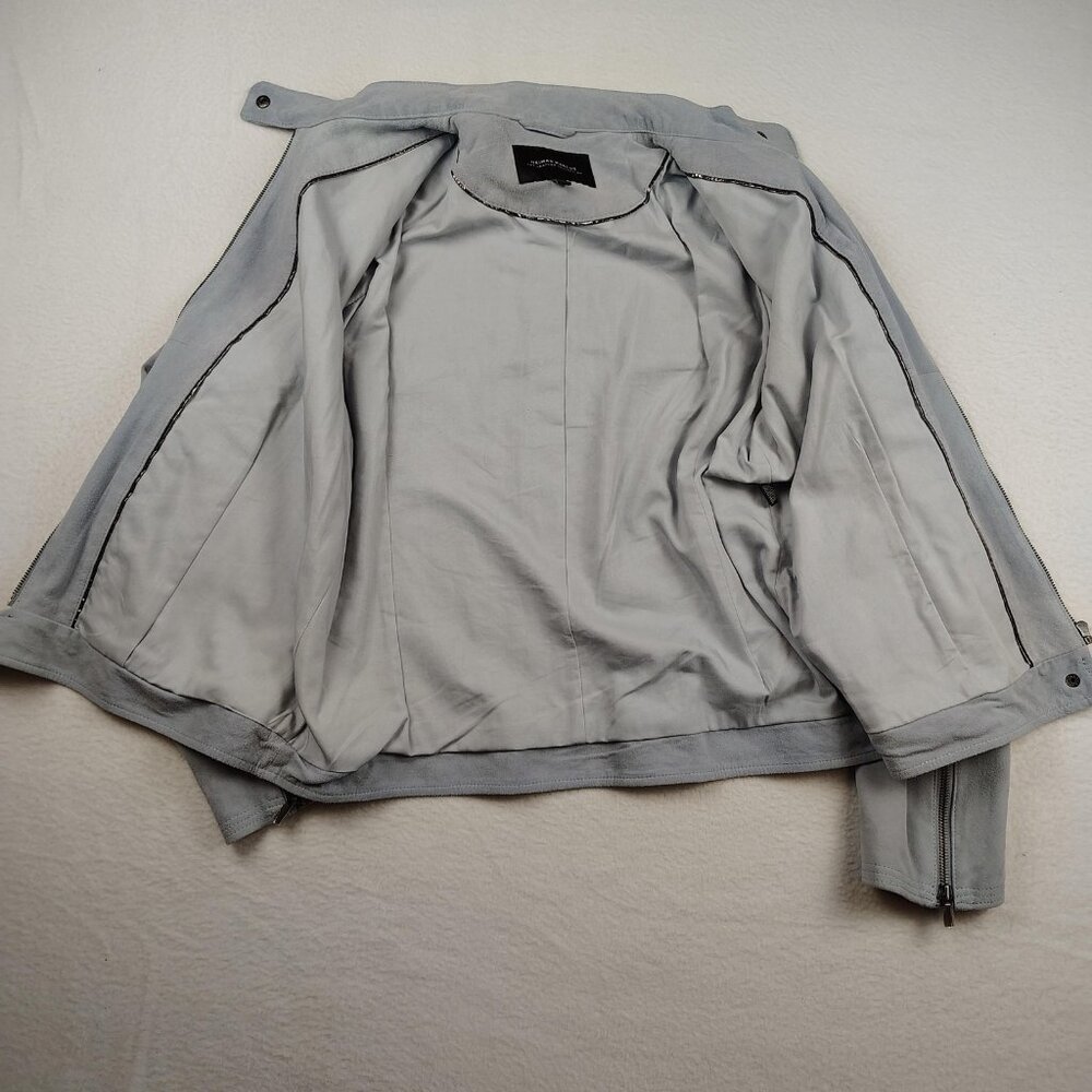 Neiman Marcus The Leather Collection Moto Jacket Womens sz L Gray Biker Pockets - Picture 5 of 9